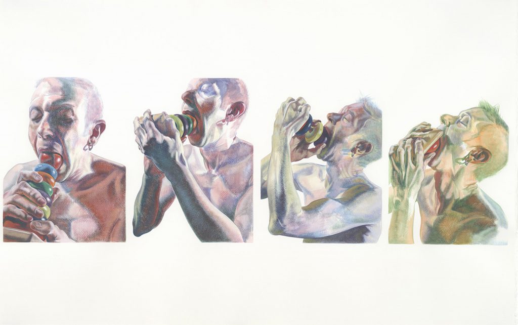 Brett Reichman: All Consuming Identity, 2005, watercolor and gouache on paper, 26 by 41 inches; at P.P.O.W.
